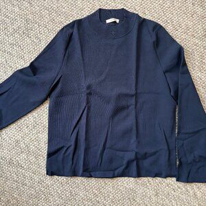 The Row Navy Blue Mockneck top and midi skirt set, size L